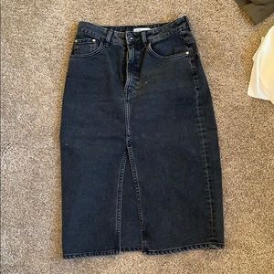 Black denim midi skirt